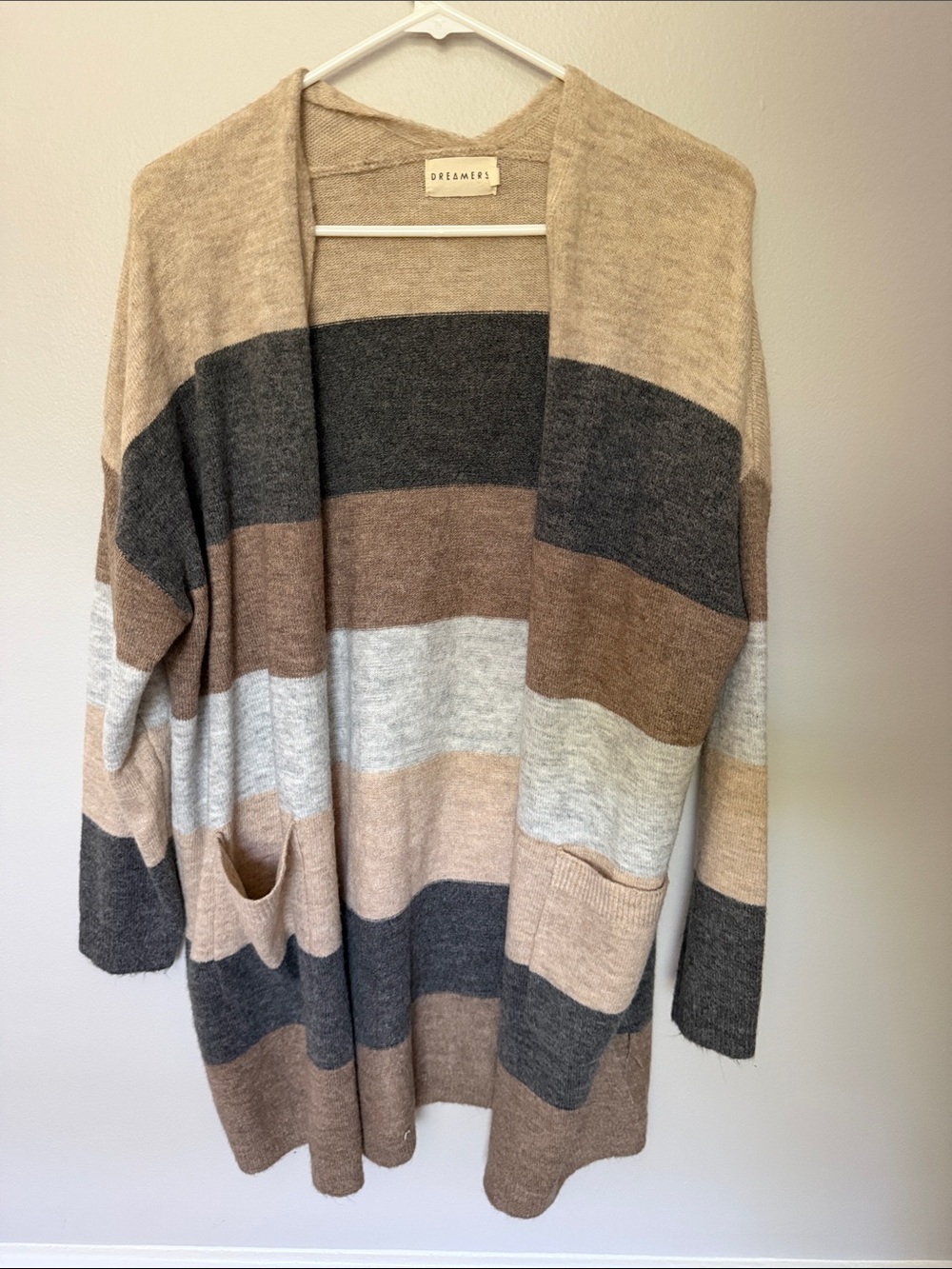 Dreamers Colorblock Striped Open-Front Cardigan Sweater Women Medium